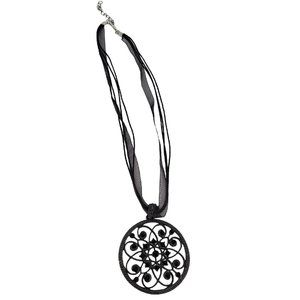 Gothic Black Pendent Rhinestone Circle Necklace Mandal Flower Sparkles